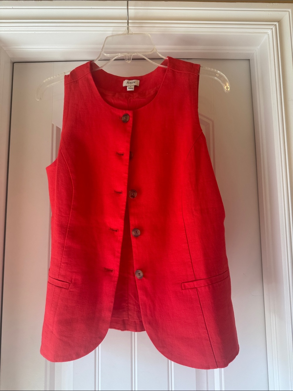 J. Crew Red Sleeveless Button Front Linen Vest